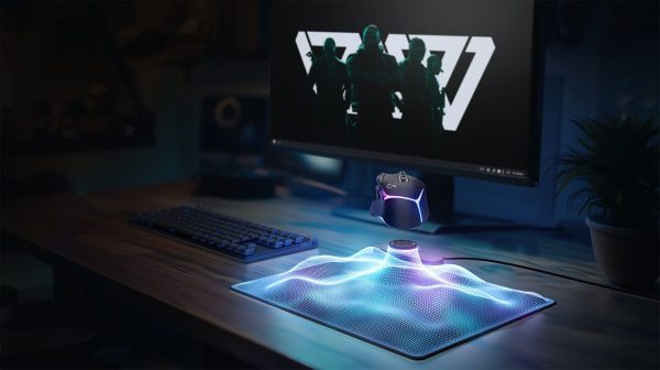 Hippe techy visual van nieuwe muismat met draadloze lader.