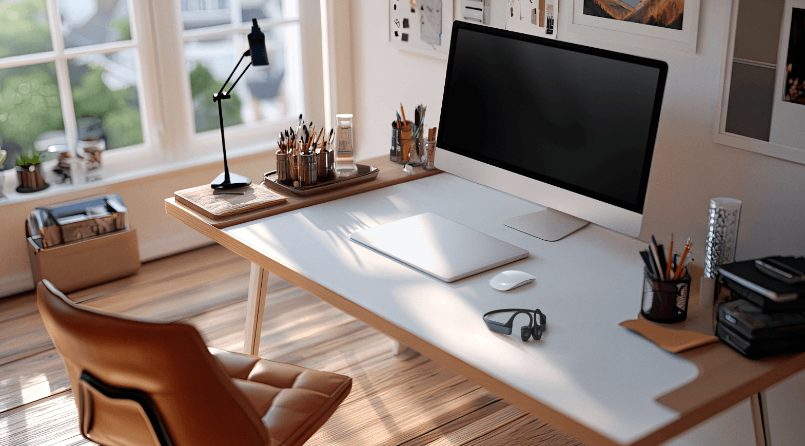 Audiotechnica headsaet op een bureau